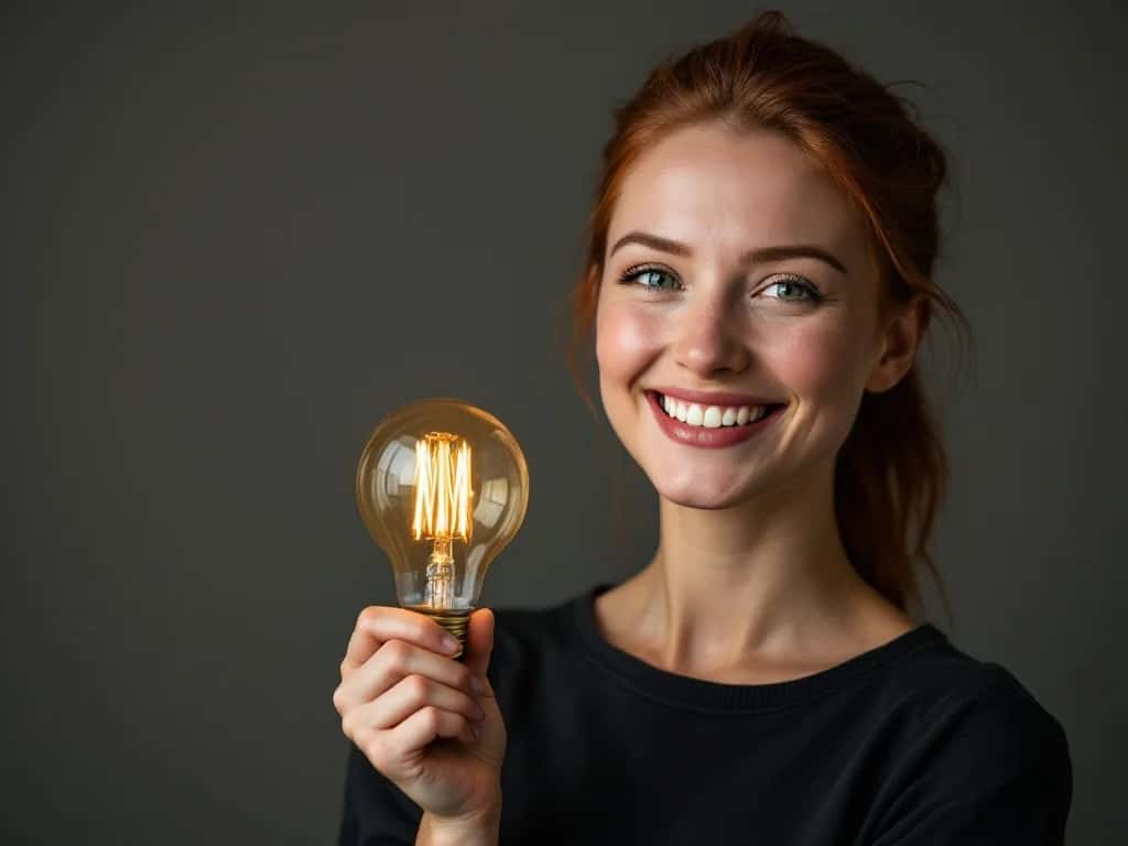 Editorial portrait of a woman holding a glowing filament lightbulb in a softly lit studio, metaphor for the moment a familiar channel reveals a fresh idea. Cover for the 'Email isn't dead' perspective piece.